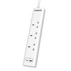 توصيلة فيليبس 2 متر 3 مقابس+2USB A+ USB C 20W PD أمان حماية اطفال، قاطع 13 امبير