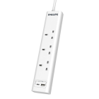 توصيلة فيليبس 2 متر ثلاثة مقابس ، ومنفذ يو إس بي أي ، ومنفذ يو إس بي سي أمان حماية اطفال ، قاطع 13 امبير