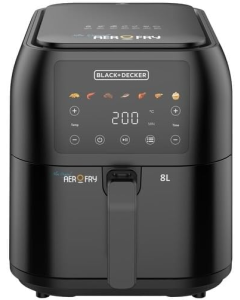 قلاية هوائية بلاك اند ديكر 1700 واط 8 لتر سلة واسعة ، تحكم رقمي باللمس ، 7 وظائف مضبوطة مسبقًا ، الحمل الحراري السريع اسود