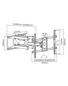 حامل تلفزيون جداري بي دي للشاشات من 37"-90" حركات كاملة تحمل 65 كيلو - LPA49-466