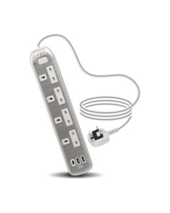 جرين هوم توصيلة كهربائية 4 مقابس و2 منفذ USB و منفذ Type C طول الكبل 5 متر فضي