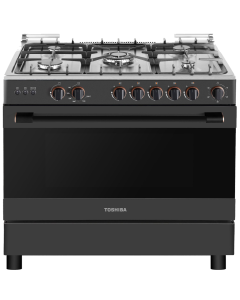 فرن توشيبا غاز امان كامل 5 شعلات 60×90 مروحة توزيع حرارة للفرن استيل اسود
